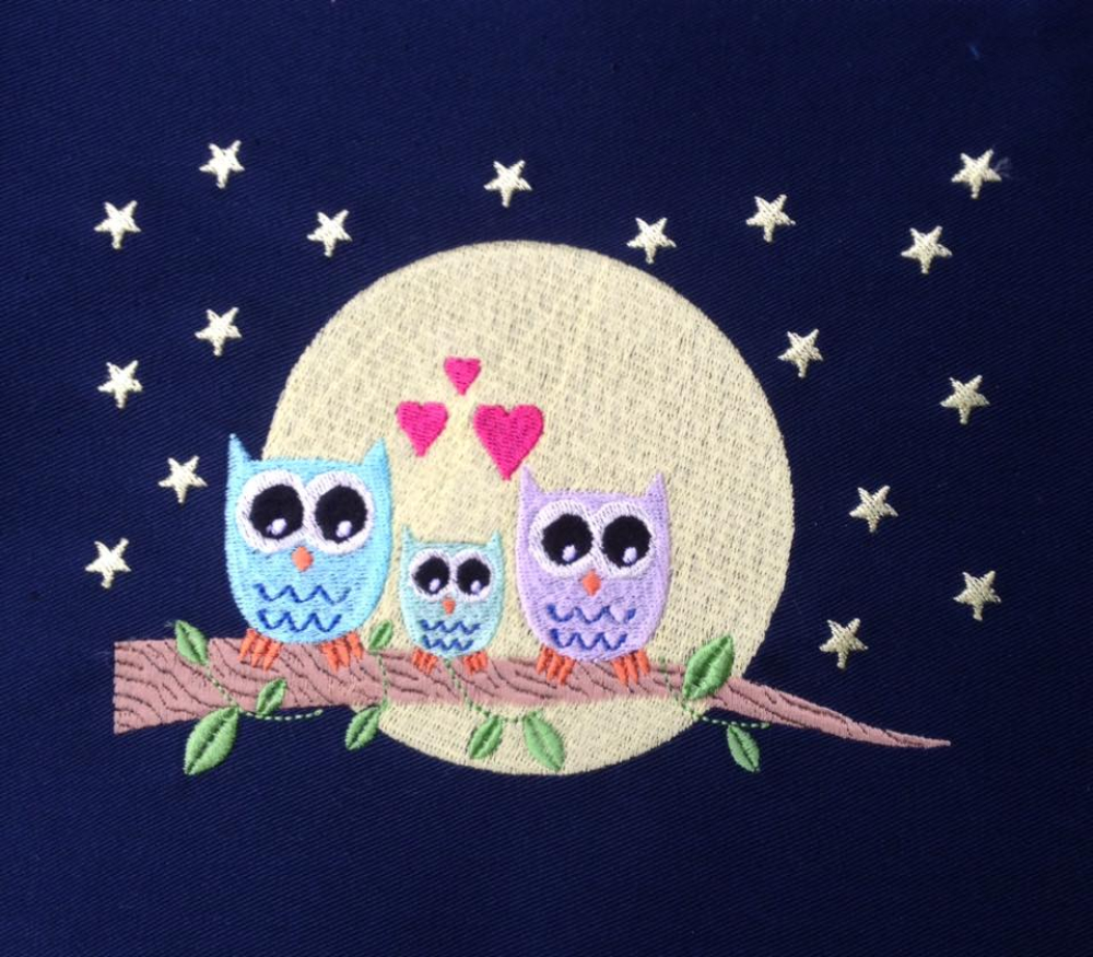 Eulenfamilie bei Vollmond 13x18